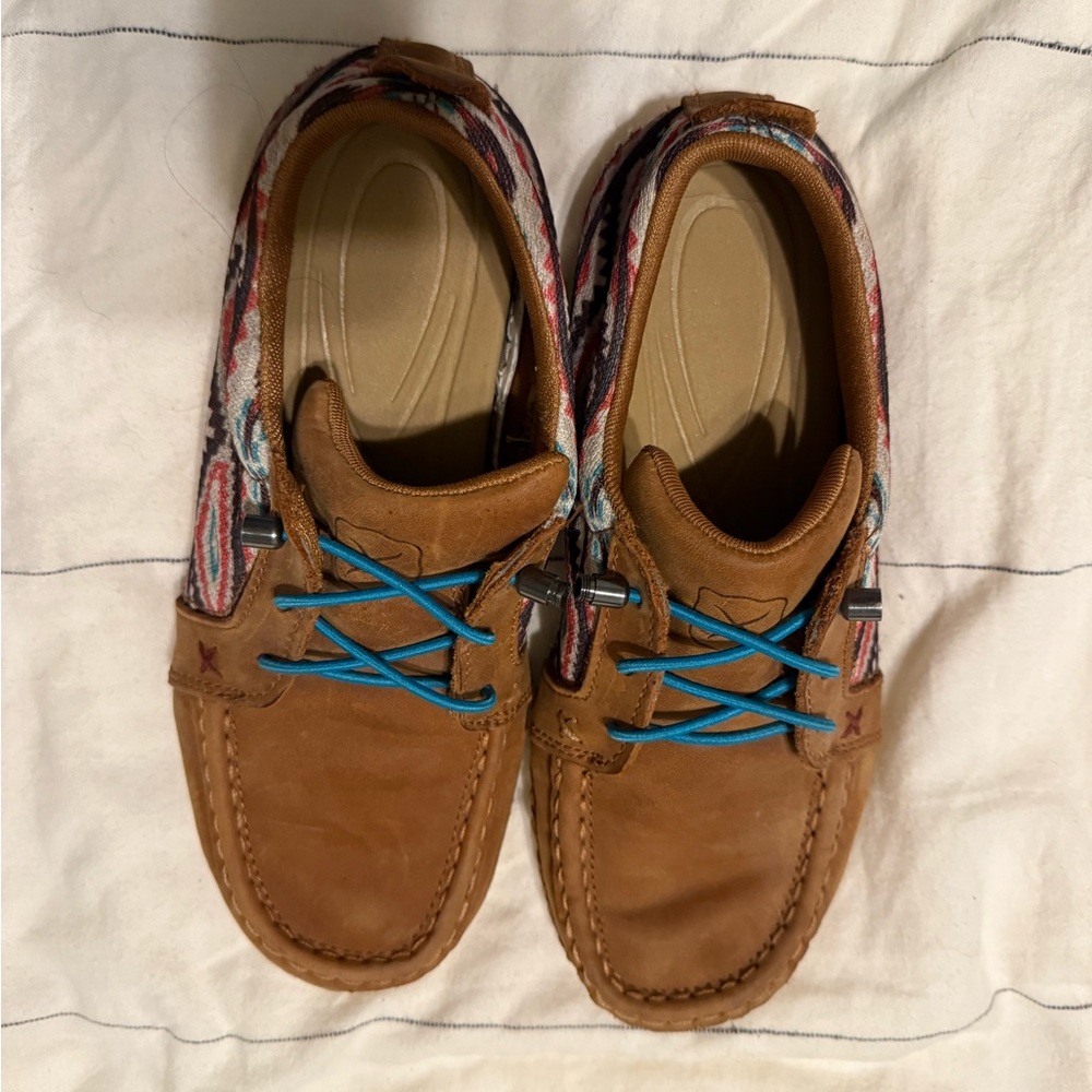 Twisted X Brown and Teal Loafers with Moccasin Stitching
